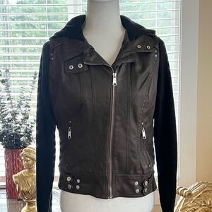 Rue21 Dark Brown Leather Jacket with Black Hoodie